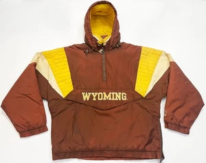 Chaqueta con capucha acolchada de colección Starter Wyoming Cowboys NCAA media cremallera talla M marrón - Imagen 1 de 16
