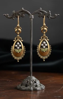 Pendientes Museo Madewell Geométricos Racimo de Perlas Dorado Boho Retro Estilo Vintage Foto 1 de 4