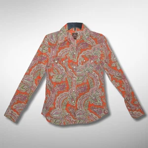 LUCKY BRAND Dungarees America Medium Orange Paisley Western Pearl Snap Shirt Top - Picture 1 of 8