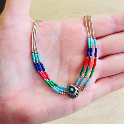 Collar Navajo Coral De Colección Pata de Oso Turquesa Cuentas Natural Plata de Ley 925 Foto 1 de 4