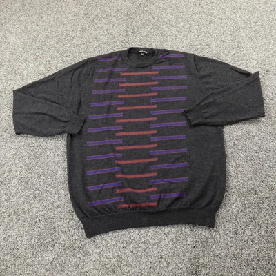 Suéter de Murano para Hombres L Gris Lana Merino Geométrico Cuello Redondo Pullover Sudadera Foto 1 de 4