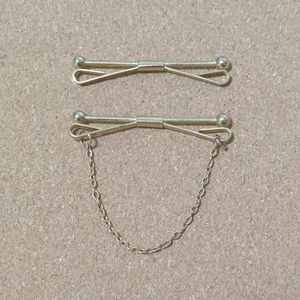 Mens Collar Bar Neck Tie Pin Gold Tone Lot Of 2 - Picture 1 of 4