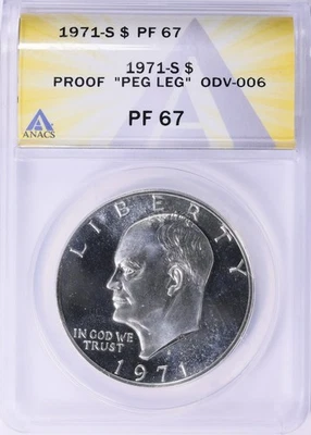 1971-S Eisenhower Silver Dollar IKE ANACS PF 67 Peg Leg ODV-006 - Image 1 of 4