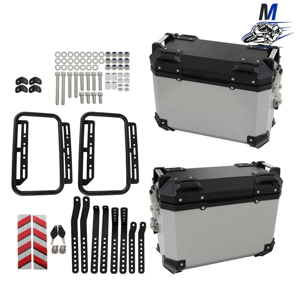 Silver 36L Motorcycle Side Case Hard Saddlebag Box Trunk Tour with Support Racks - Image 1 of 4