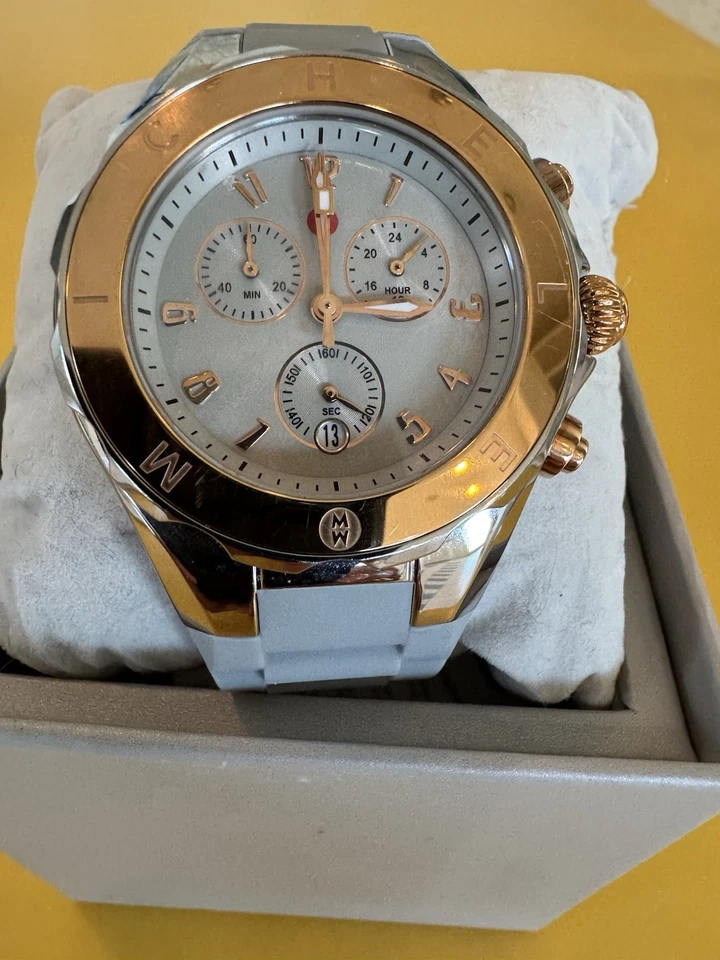 NEW Michele Jelly Bean Large Tahitian Rose Gold Silver Grey Watch MWW12F000098 - Image 1 of 4