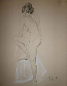 Gilbert Poillerat dessin au crayon décorateur et maître-ferronnier d’art nu - Picture 1 of 1