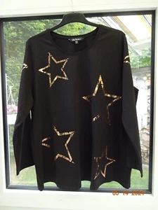 T-Shirt Damen in schwarz mit Sternen in Bronze Langarm Gr.50/52 von Ulla Popken - Bild 1 von 1