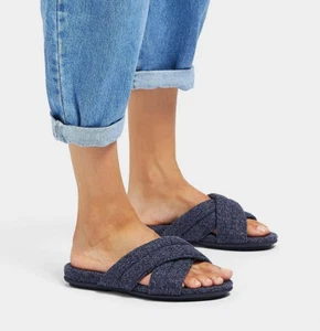 FITFLOP MIDNIGHT NAVY GRACIE E01 MERINOWOLLE SLIPPER CROSS SLIDES SANDALEN GRÖSSE 7 - Bild 1 von 8