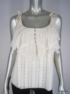 Anna Sui Top Camisole NEW Size 8 M $350 Ivory Lace Ruffled Artist Collar Floral - Picture 1 of 12