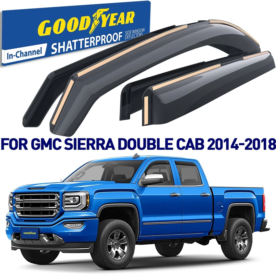 Protectores de lluvia viseras de ventilación pantalla para GMC Sierra 1500 2014-2018 doble cabina Foto 1 de 4