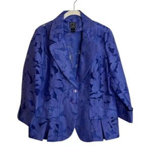 Clara Sun Woo Womens Periwinkle Burnout 2-Button Blazer Jacket Size M 3Q Sleeve - Picture 1 of 5