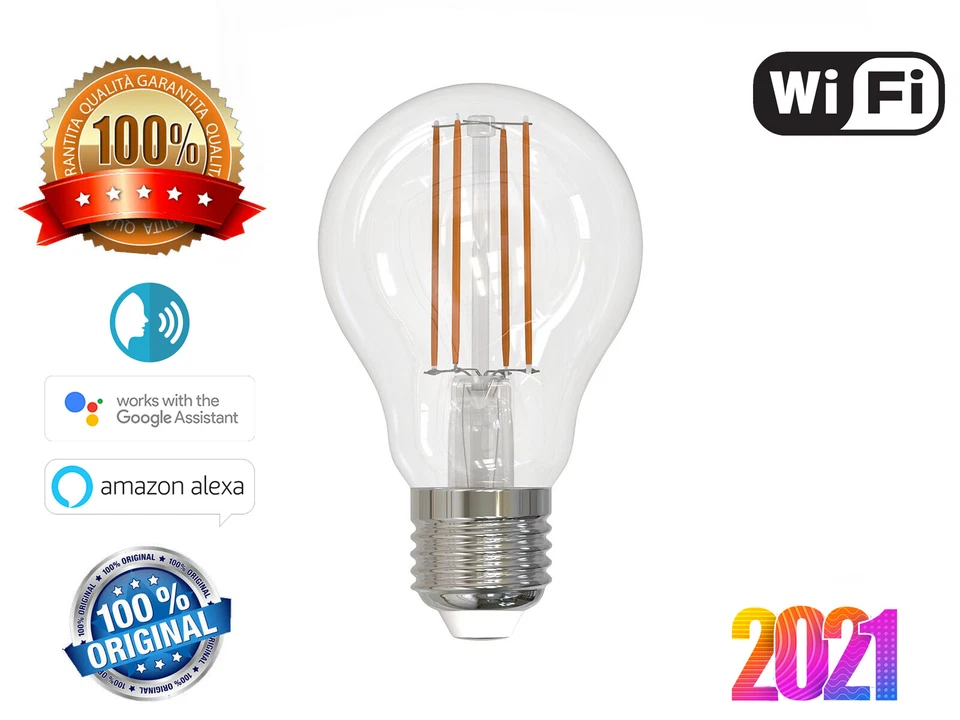 Lampada LED Smart Wifi E27 Bulbo Trasparente Filamento Wifi 7W Dimmerabile Calda - Immagine 1 di 1
