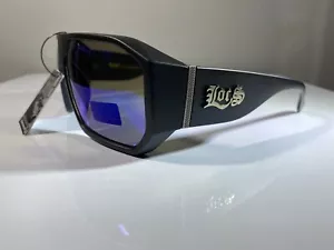 men's hexagonal shaped sunglasses with black frame and blue reflective lenses - Picture 1 of 5