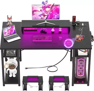Computer Desk with LED Lights, 48 Inch Reversible Large Desk with Power Outlet a - Picture 1 of 9