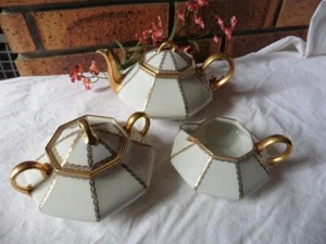 LIMOGES FRANKREICH MA BALLEROY FRERES "SET A THE" ACHTECKIG WEISS UND GOLD - Bild 1 von 10