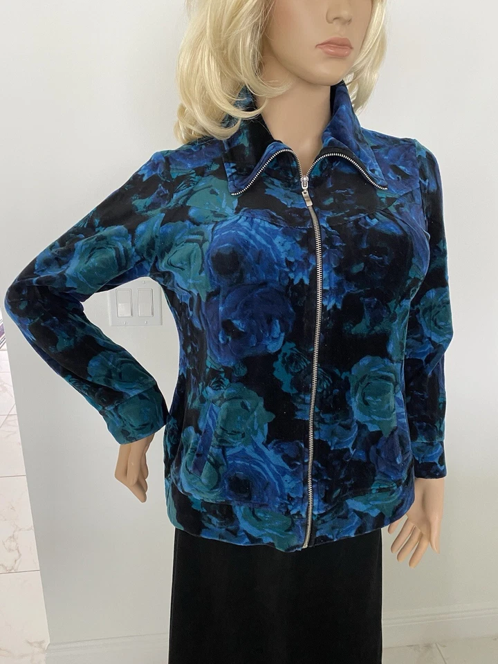 Style & Co Sport Large Women’s Blue/Green Multi Full Zip Velour Jacket New W/O T - Image 1 of 4