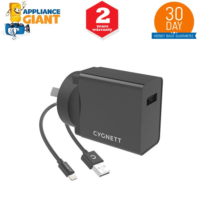 Cygnett CY3083POPLU POWERPLUS 12w Wall Charger in Black Lightning to Usb-a Cabl