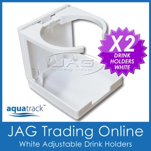 2 x WHITE FOLDING ADJUSTABLE CUP DRINK HOLDERS- Boat/Marine/Caravan/Car/4x4/RV W - Picture 1 of 3