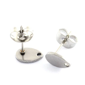 100pcs 304 Stainless Steel Drop Earring Posts Smooth Hang Loop with Earnut 8x5mm - Picture 1 of 1
