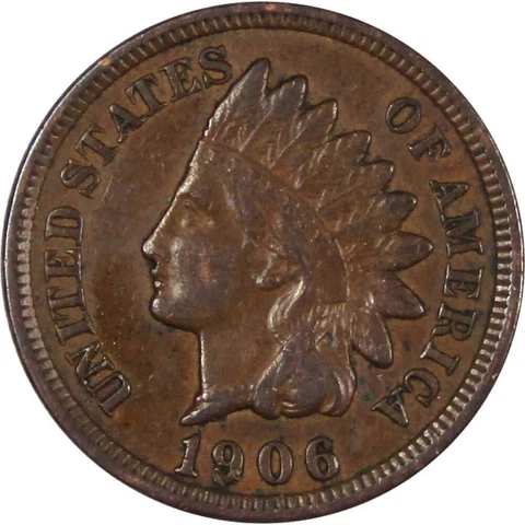 1906 Indian Head Cent VF Very Fine Bronze Penny 1c Coin Collectible Cover