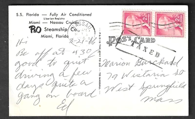 Taxed use of 2c Liberty stamps from Bahamas on P&O steamship Co. postcard - Image 1 of 2