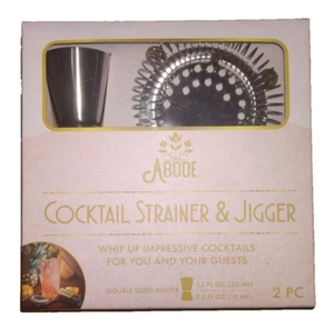 Abode Cocktail Strainer & Jigger - Double Sided Jigger 1.2 FL OZ & 0.5 FL OZ - Picture 1 of 9