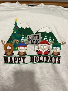 Neu Vintage South Park 2004 Herren weiß Happy Holidays Weihnachten T-Shirt Größe L - Bild 1 von 8