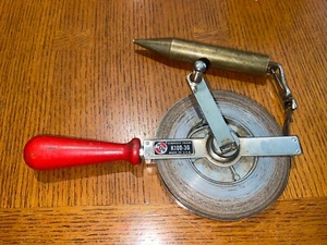 ROE Antique Surveyor's Tape Measure w/Brass Plumb Great Condition 100’/30m - Picture 1 of 7