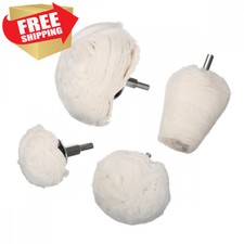 Matcc 4 Pack Polishing Wheel White Flannelette With 1/4'' Handle For Metal.