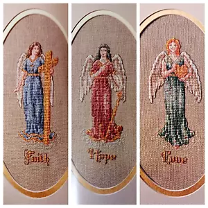 Cross Stitch Pattern FAITH HOPE LOVE ANGELS Cross Heart Divine Virtues - Picture 1 of 9