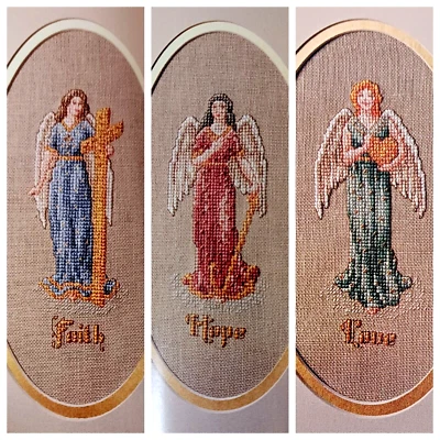 Cross Stitch Pattern FAITH HOPE LOVE ANGELS Cross Heart Divine Virtues - Image 1 of 4