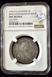 1903 P GJ Denmark 2 Kroner - 40 Years - NGC UNC DETAILS - Picture 1 of 2