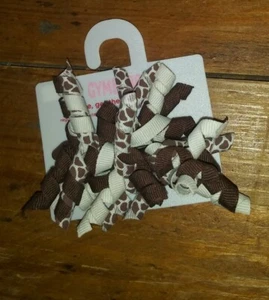 Gymboree new nwt hair bows barrettes curlies animal giraffee print safari - Picture 1 of 1