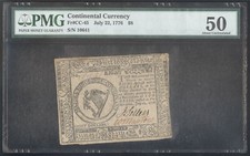 Continental Currency $8 July 22, 1776 + Pmg + Fr# Cc-45 + Au 50 + No Reserve!