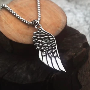 Men Women Silver Angel Wing Feather Pendant Necklace Chain Protection Jewelry - Picture 1 of 5