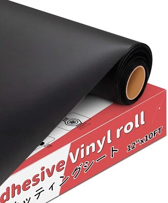 Black Permanent Vinyl Adhesive Vinyl Roll 12”x10FT Black Vinyl for Craft NEW AU - image 1 of 4