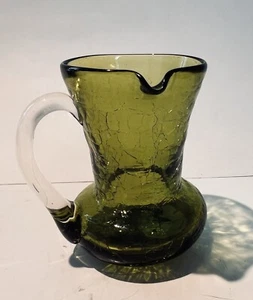 Pilgrim 3,5" Verde Crackle Art Vidrio Mini Jarrón Punta Lateral Manija Aplicada - Imagen 1 de 7