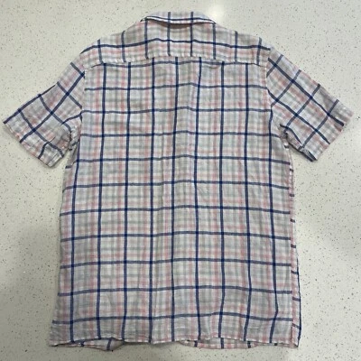 Chaps Shirt Mens Medium Pink Blue Coastland Wash Linen Blend Button Up Casual - Image 1 of 4