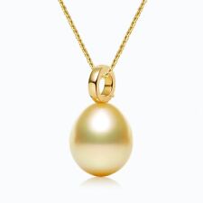 Flawless 11×12.5mm Teardrop Golden South Sea Pearl Pendant 14K Solid Yellow Gold