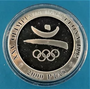 OLYMPIC GAMES 1992 silver proof coin Spain 1990 2000 Peseta UNC with certificate - Picture 1 of 3