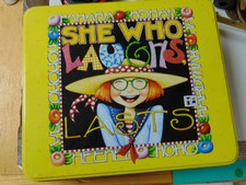 Mary Engelbreit She Who Laughs Lasts Metal Tin Box wi Hinged Lid 7 1/4" x 81/4