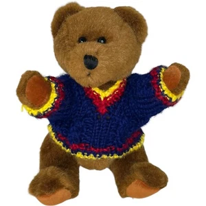 HUG FUN Brown Jointed BEAR Blue Sweater 8" Plush Stuffed - Picture 1 of 7