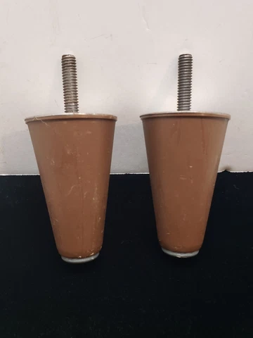 2 vintage Mid Century plastic and metal Furniture Feet Legs bolt in brown Cover