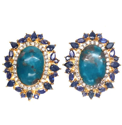 16 X 24 mm. Pendientes de plata de ley 925 con zafiro y circón turquesa azul Foto 1 de 4