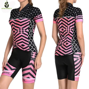 Womens Short Sleeves Cycling Outfits Summer Quick-drying Cycling Jersey & Shorts