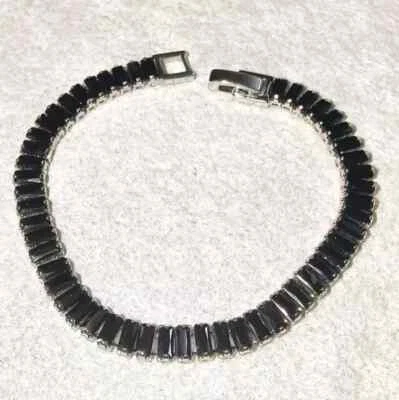 Pulsera Tenis Mujer Corte Baguette Simulado Negro Ónix 316 Acero Inoxidable Foto 1 de 4