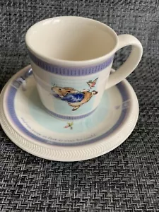 WEITER REDUZIERT!! NEU OHNE ETIKETT WEDGWOOD BLAU UMRANDET PETER RABBIT TASSE & UNTERTASSE/6" TELLER - Bild 1 von 12