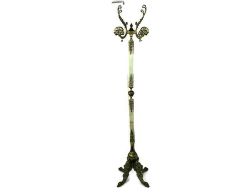 Mid Century Modern Onyx Marble Brass Hall Tree Coat Hat Rack Eyecatcher Mermaids Cover