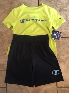 NWT Boys 5 Champion Shorts Set Outfit Lime Green Navy Blue Camo Logo - Picture 1 of 1