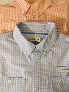 Magellan Mens M Fish Gear Mag Shield Loose Fit Short Sleeve (2)Shirts Blue Pink - Picture 1 of 13